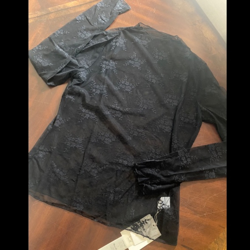 Women's Black Lace-Detail Long Sleeve Blouse